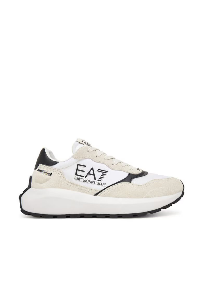 EA7 Tenisi barbati - Emporio Armani piele naturala - bej/alb