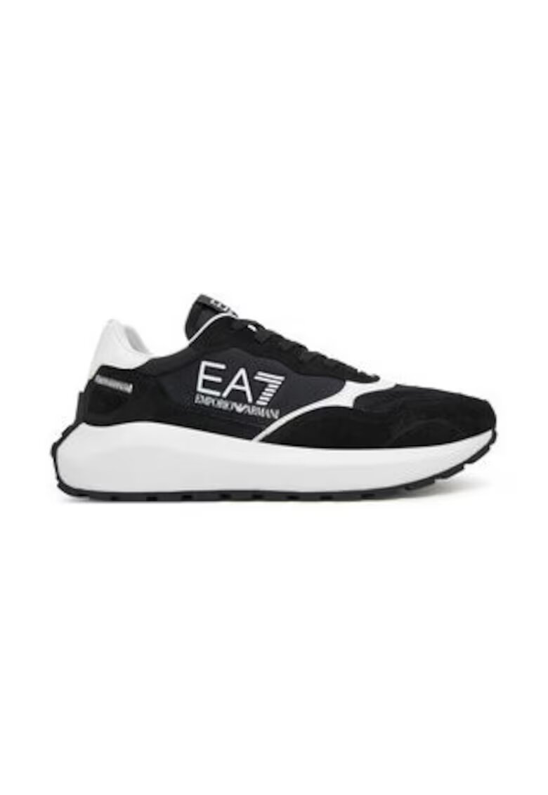 EA7 Tenisi barbati - Emporio Armani piele naturala - negru/alb