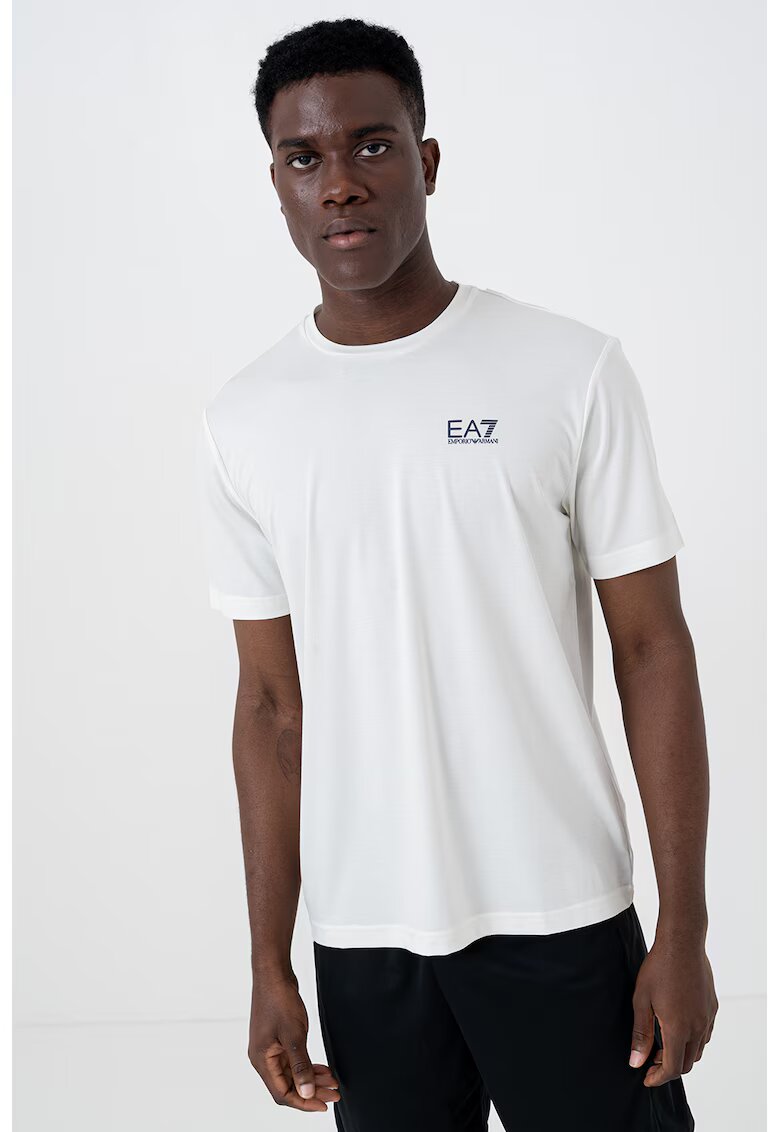 EA7 Tricou cu decolteu la baza gatului si detaliu logo - Alb