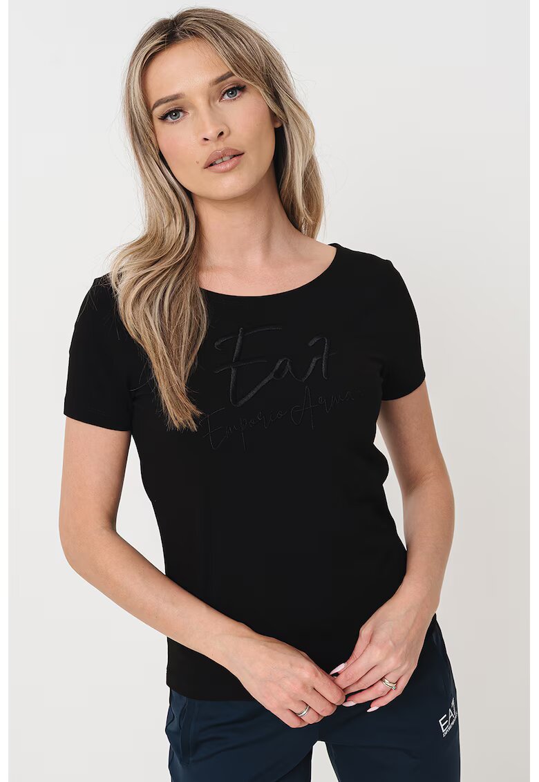 EA7 Tricou cu decolteu rotund si imprimeu logo - Negru
