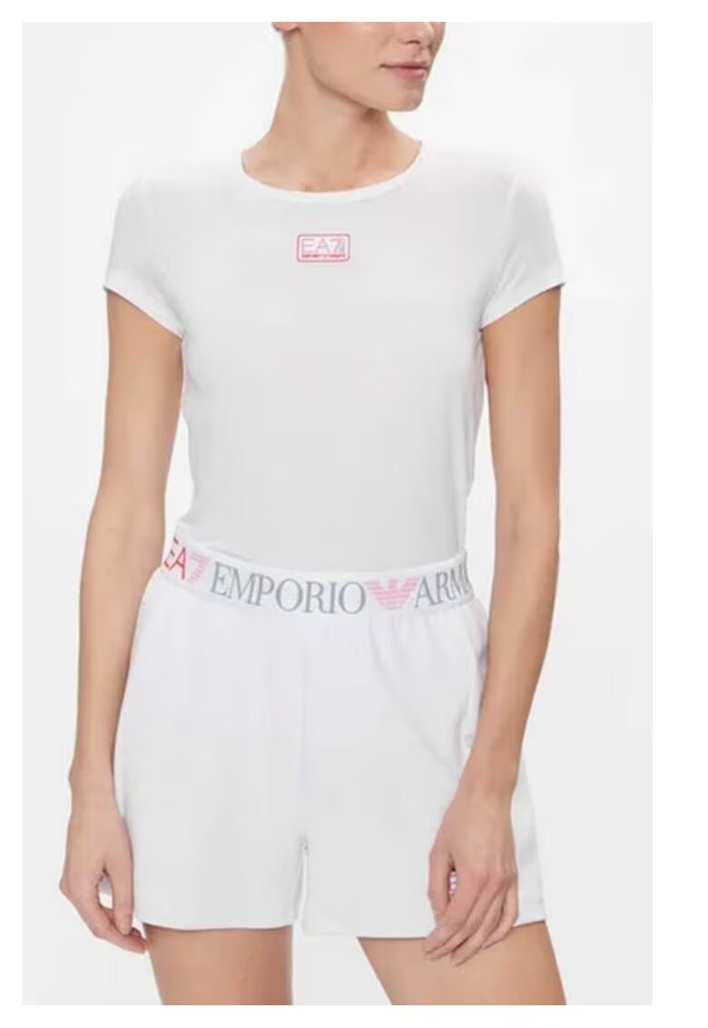 EA7 Tricou cu decolteu rotund si logo - Alb optic
