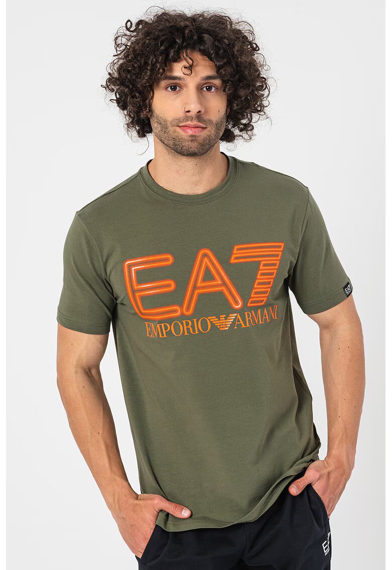 EA7 Tricou cu imprimeu logo - Portocaliu/Kaki