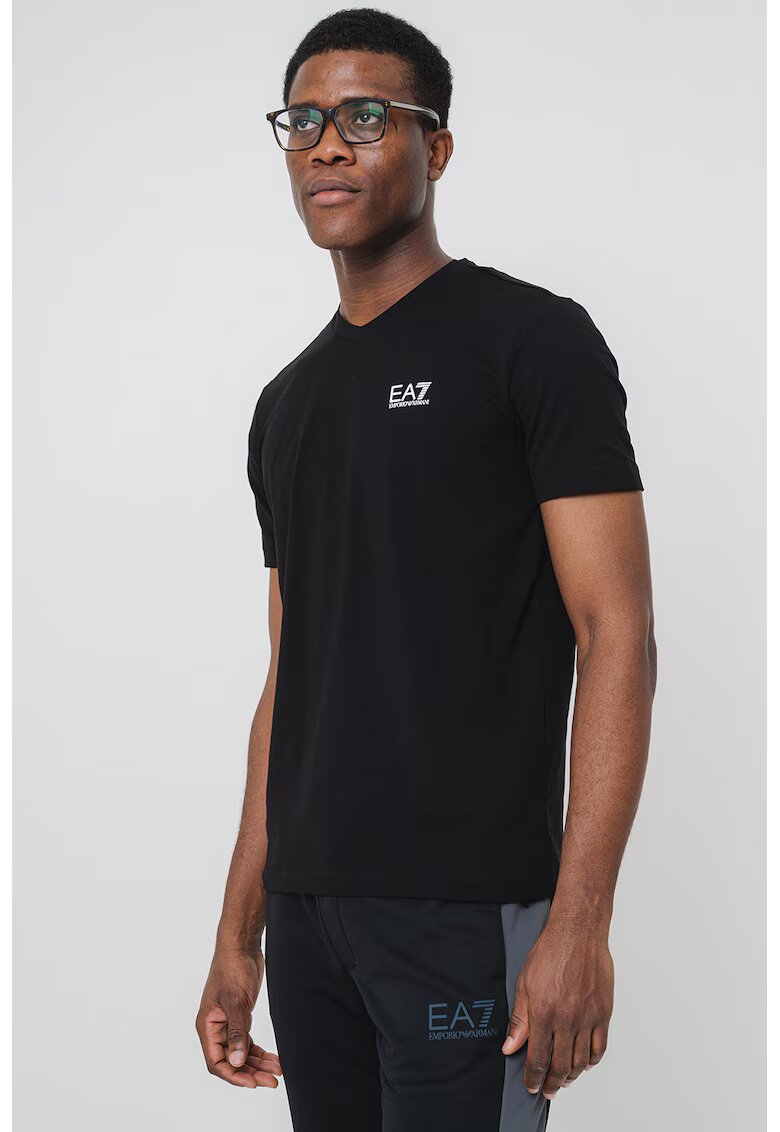 EA7 Tricou din amestec de bumbac cu logo - Negru stins/Alb optic