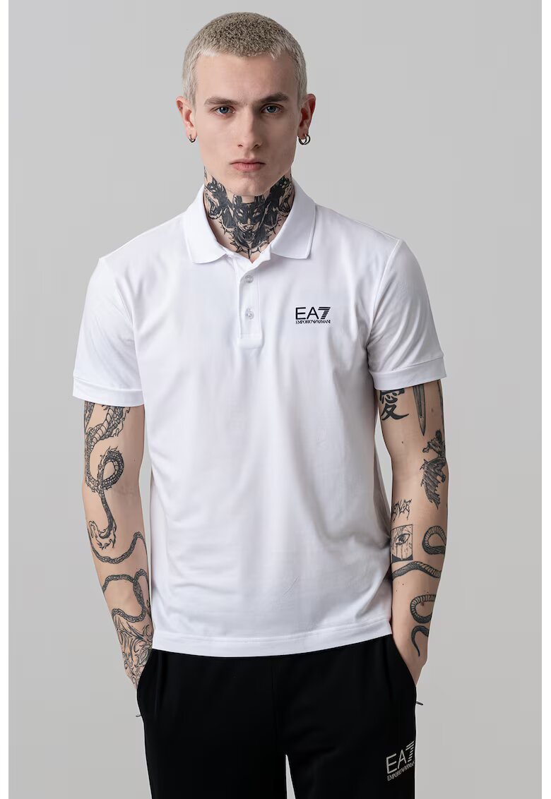 EA7 Tricou polo cu logo pe piept - Negru/Alb optic