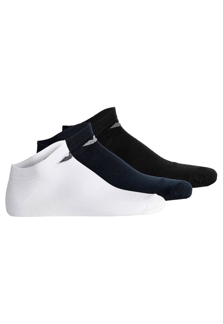 Emporio Armani Set de sosete pana la glezna cu logo - 3 perechi - Alb/Negru/Albastru