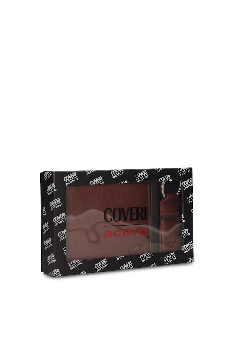 ENRICO COVERI Set de portofel de piele si breloc Eamon Elite - 2 piese - Maro taupe