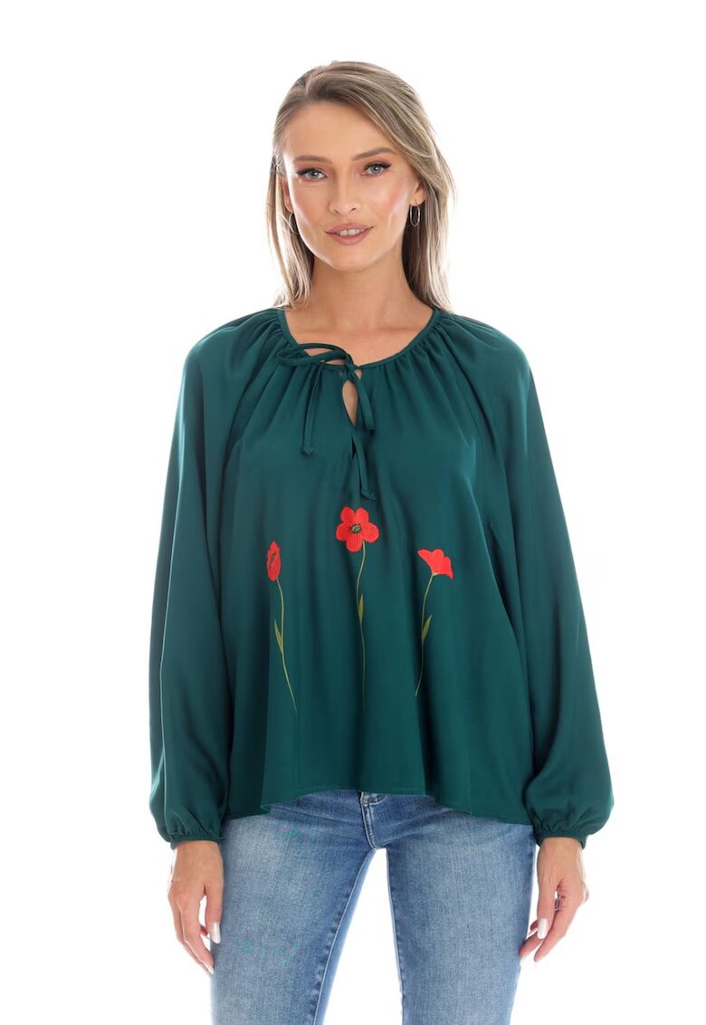 Eranthe Bluza Dama - Boho - stil IE cu Pictura Realizata Manual V359 - Verde