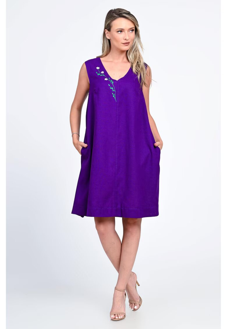 Eranthe Rochie Dama - V-Neckline - cu Pictura Realizata Manual V340