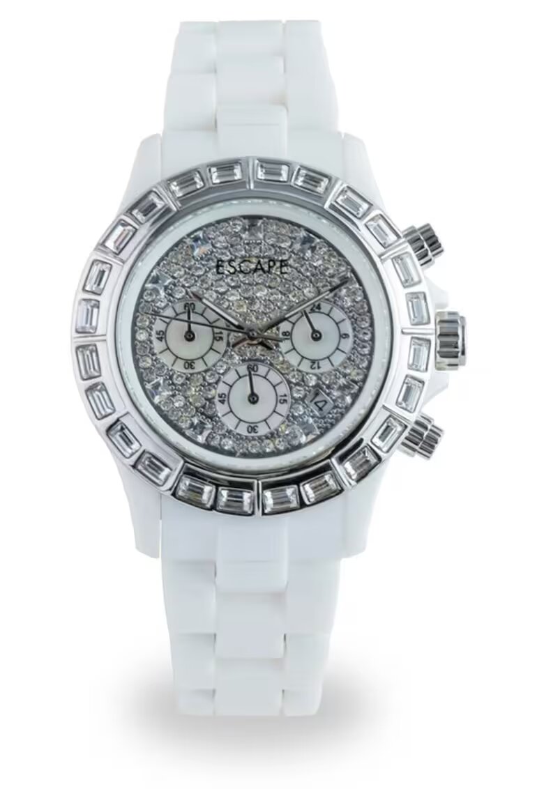 Escape Ceas dama 36 mm - curea plastic alba - rezistenta la apa 5 ATM