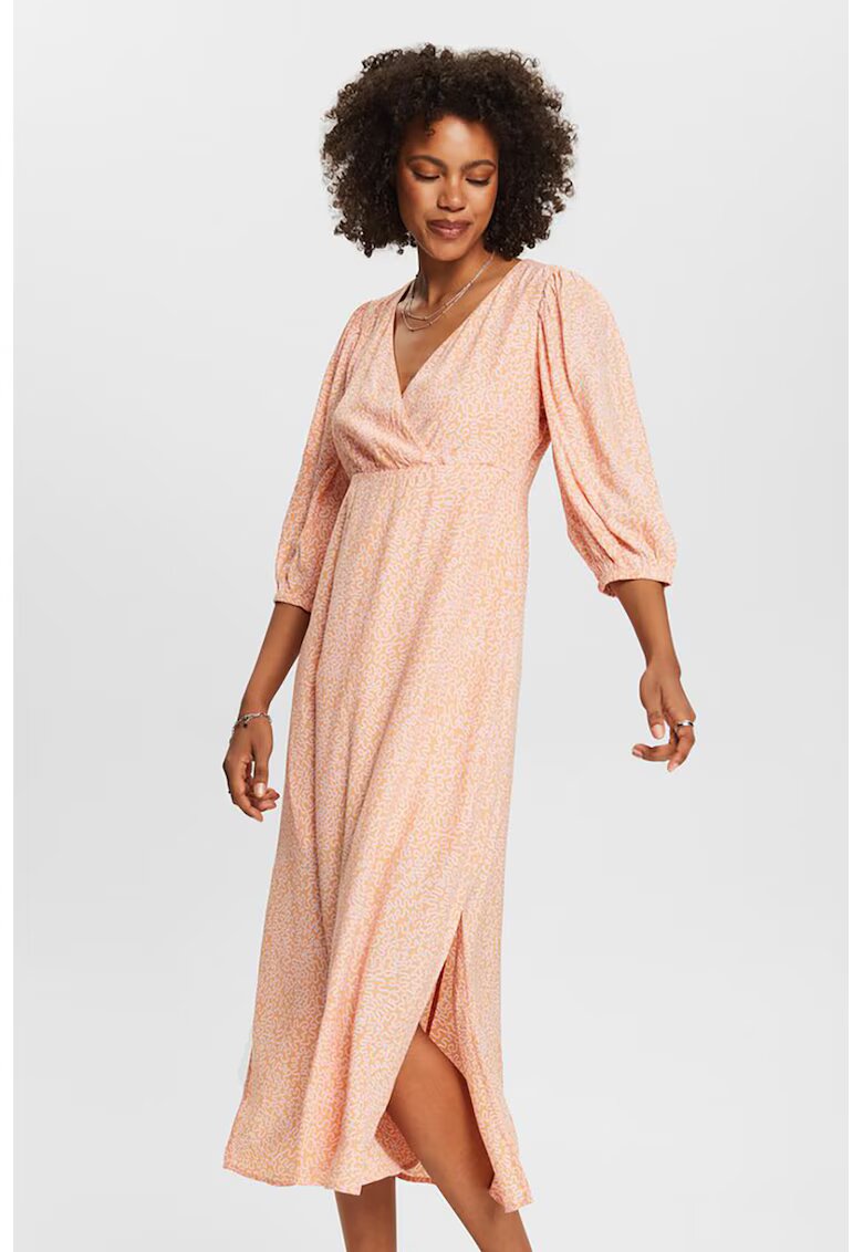 Esprit Rochie cu model si slituri laterale - Portocaliu pal