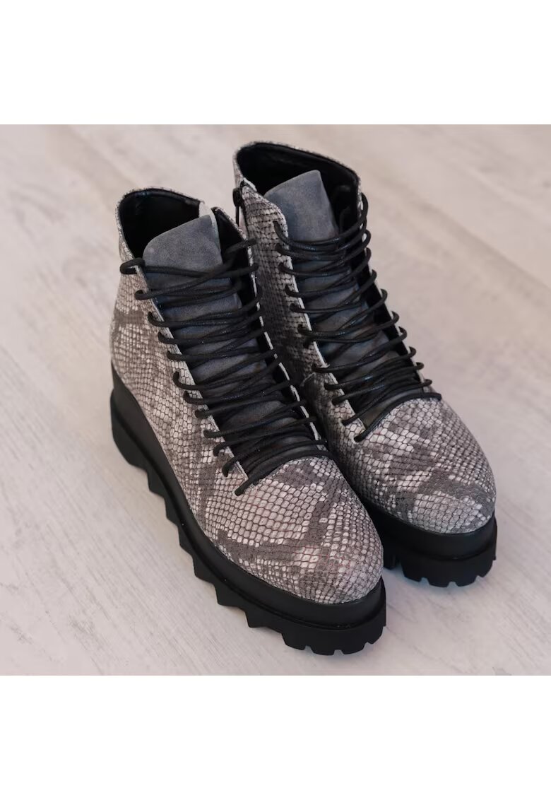 Exclusives Exclusive - Ghete din piele cu aspect piele de sarpe Lyon - Gri