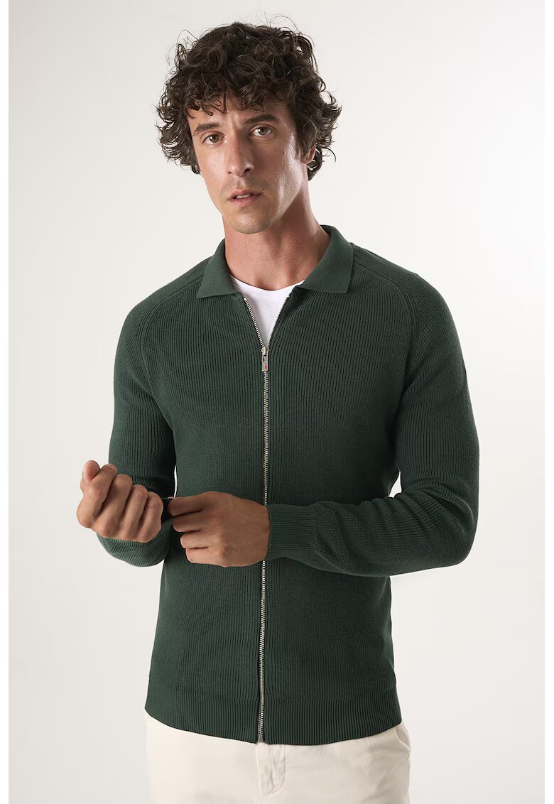 Felix Hardy Cardigan cu fermoar si maneci raglan - Verde aquamarin