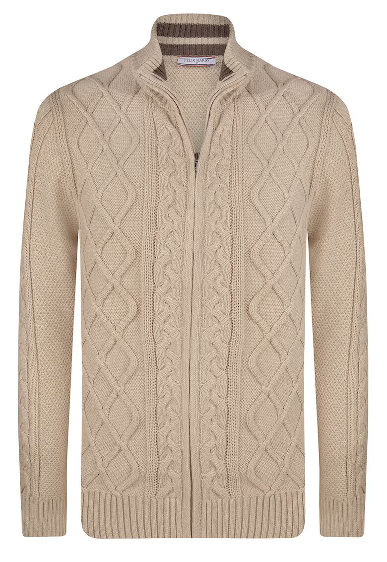 Felix Hardy Cardigan cu fermoar si model torsade - Bej inchis