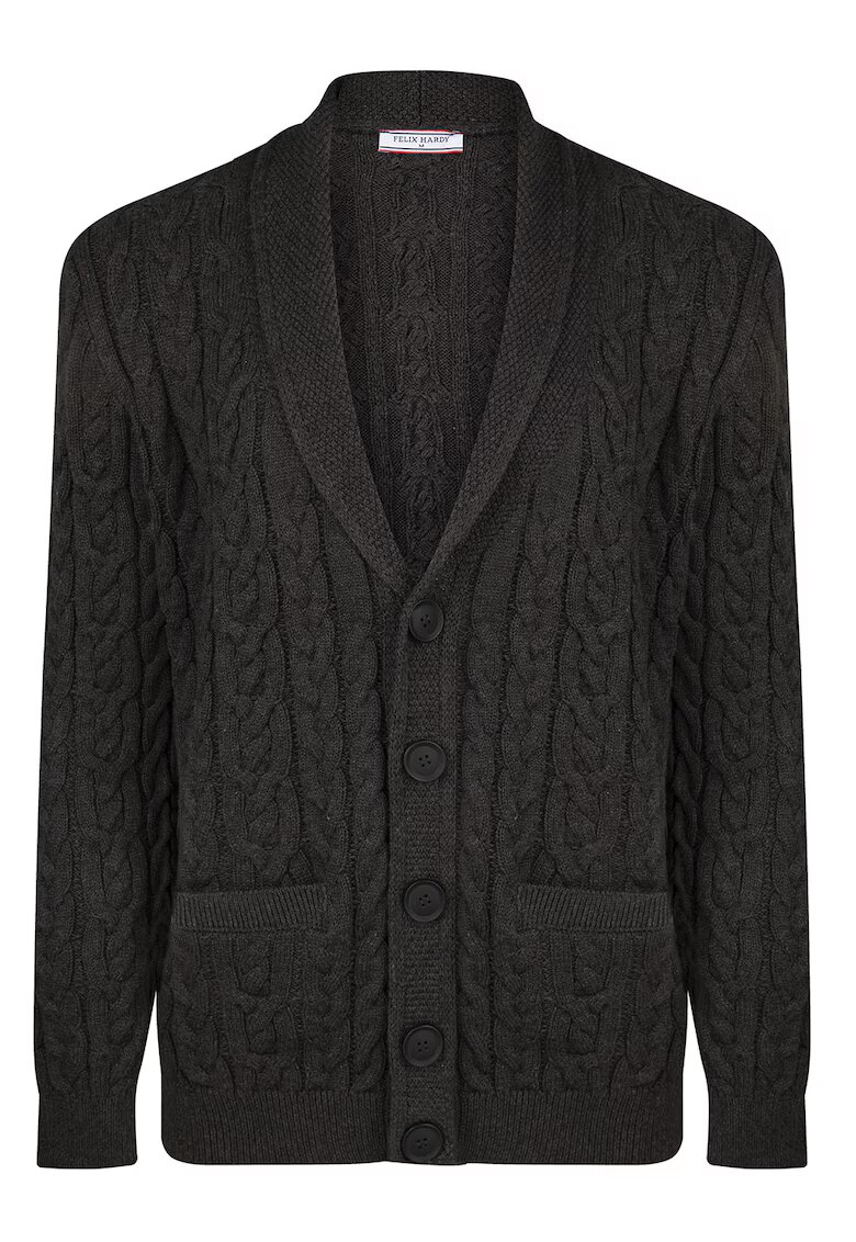 Felix Hardy Cardigan din bumbac cu model torsade si nasturi - Gri antracit