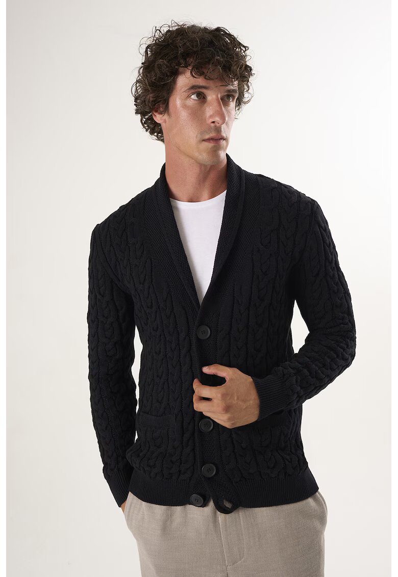 Felix Hardy Cardigan din bumbac cu model torsade si nasturi - Negru