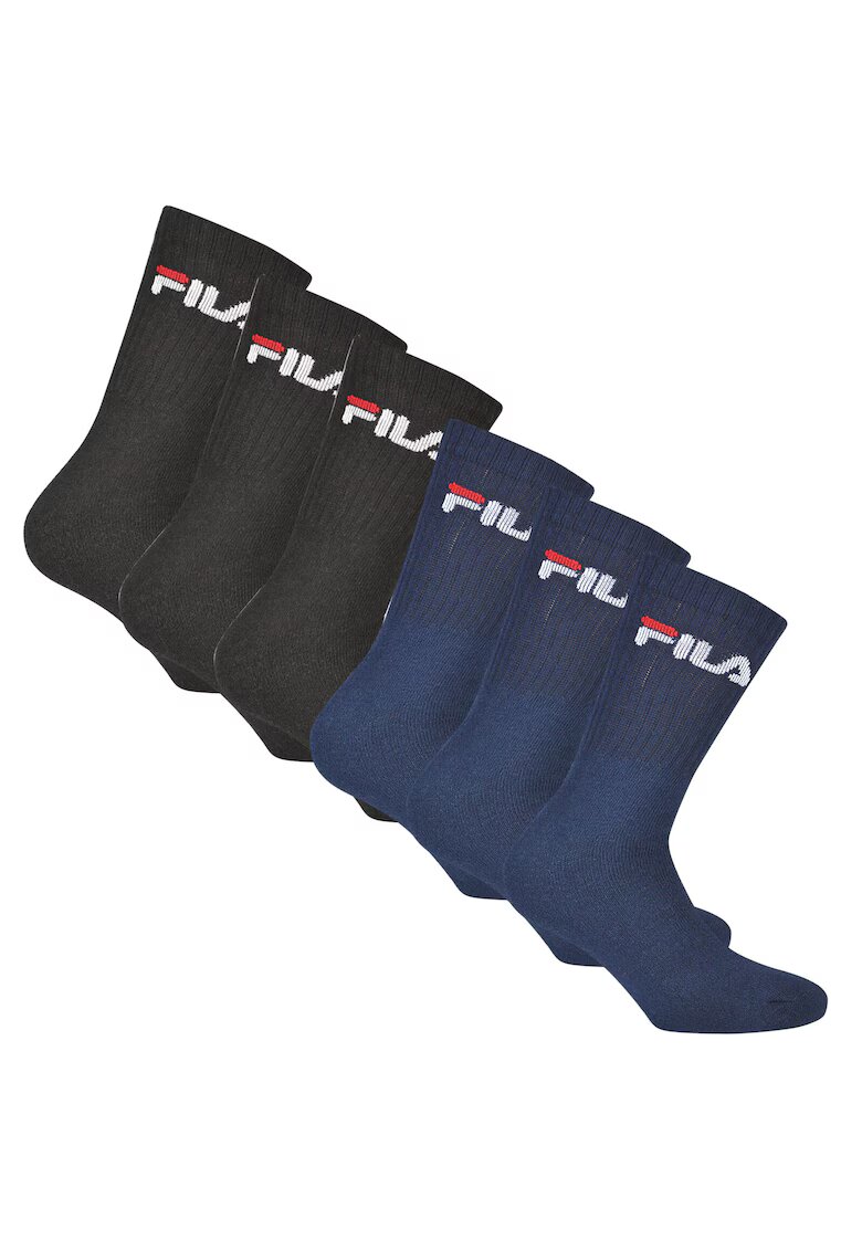 FILA Set de sosete lungi unisex cu imprimeu logo - 6 perechi - Negru/Albastru