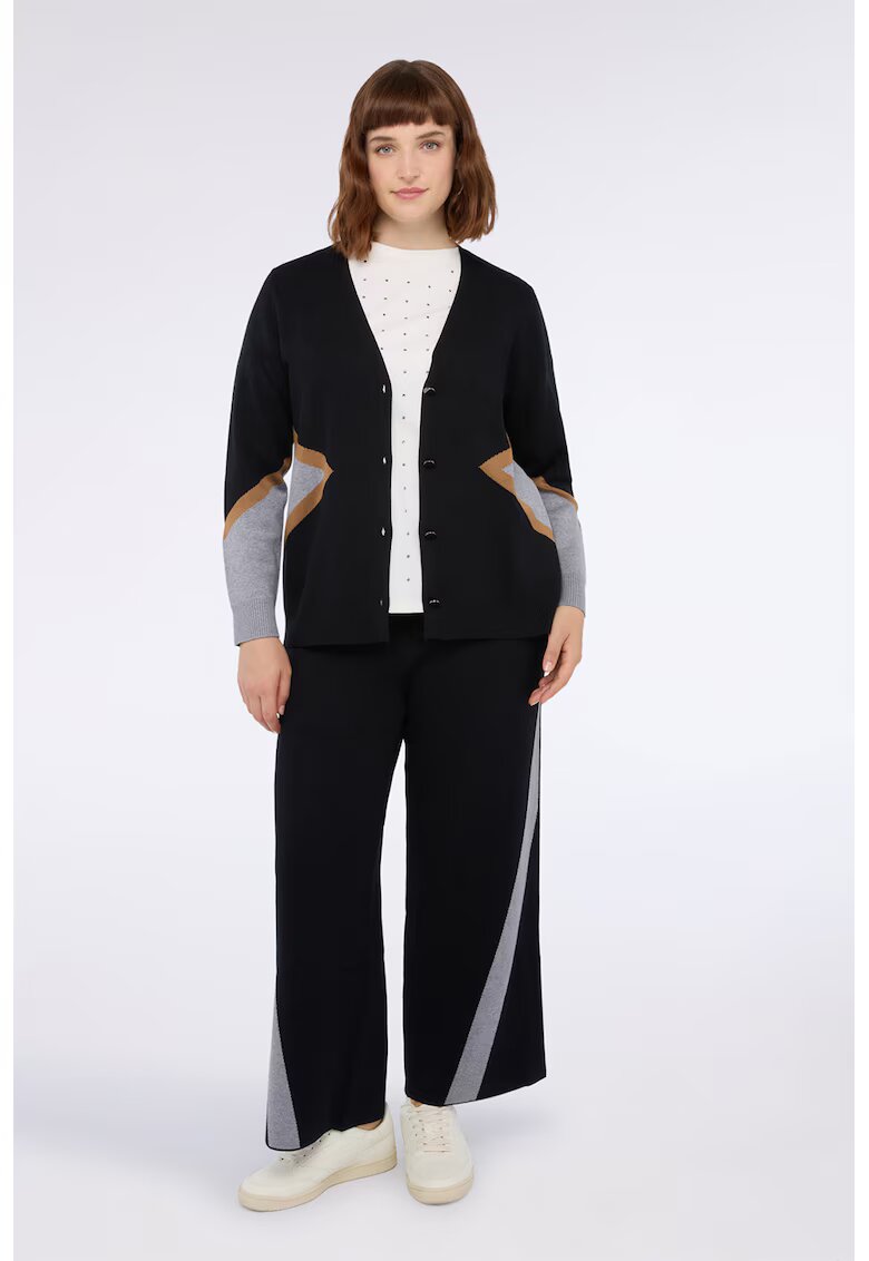 Fiorella Rubino Cardigan cu nasturi si decolteu in V - Negru stins/Gri melange