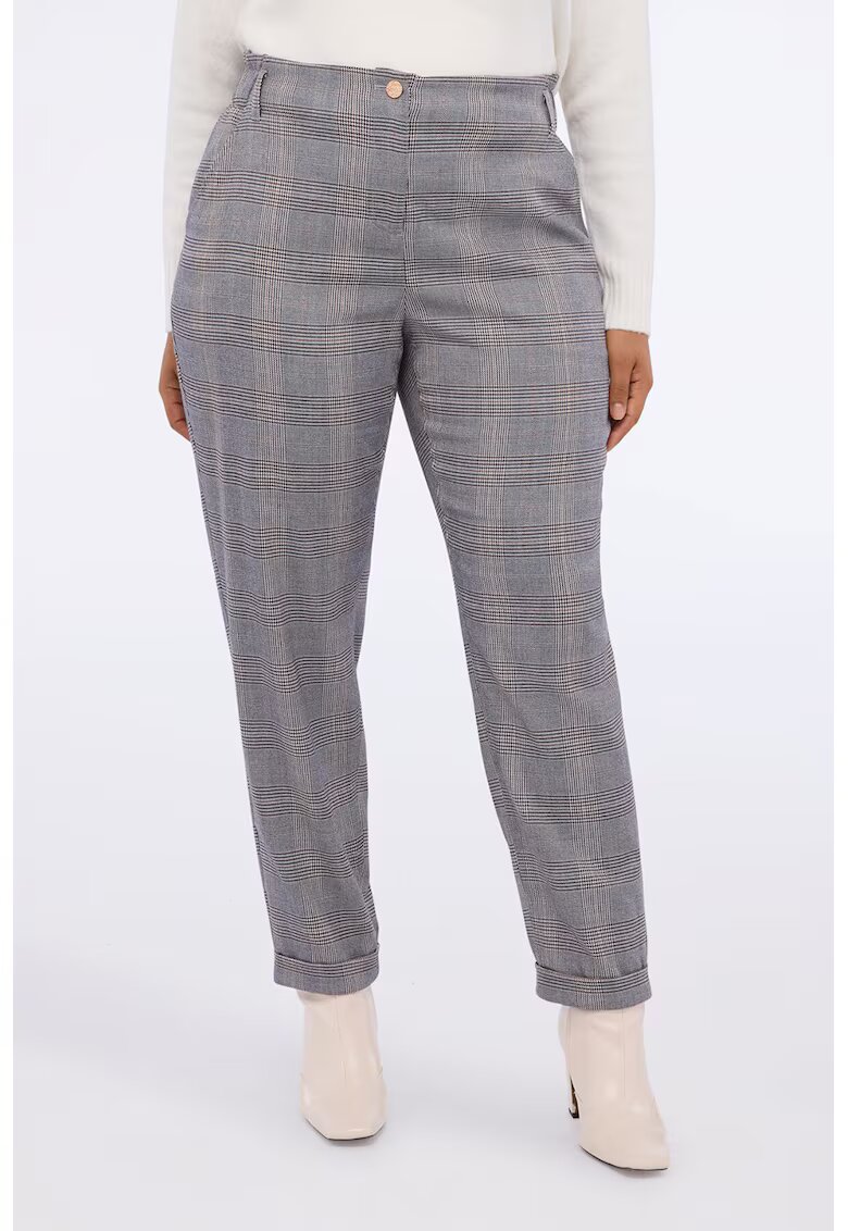 Fiorella Rubino Pantaloni conici cu model in carouri - Gri deschis