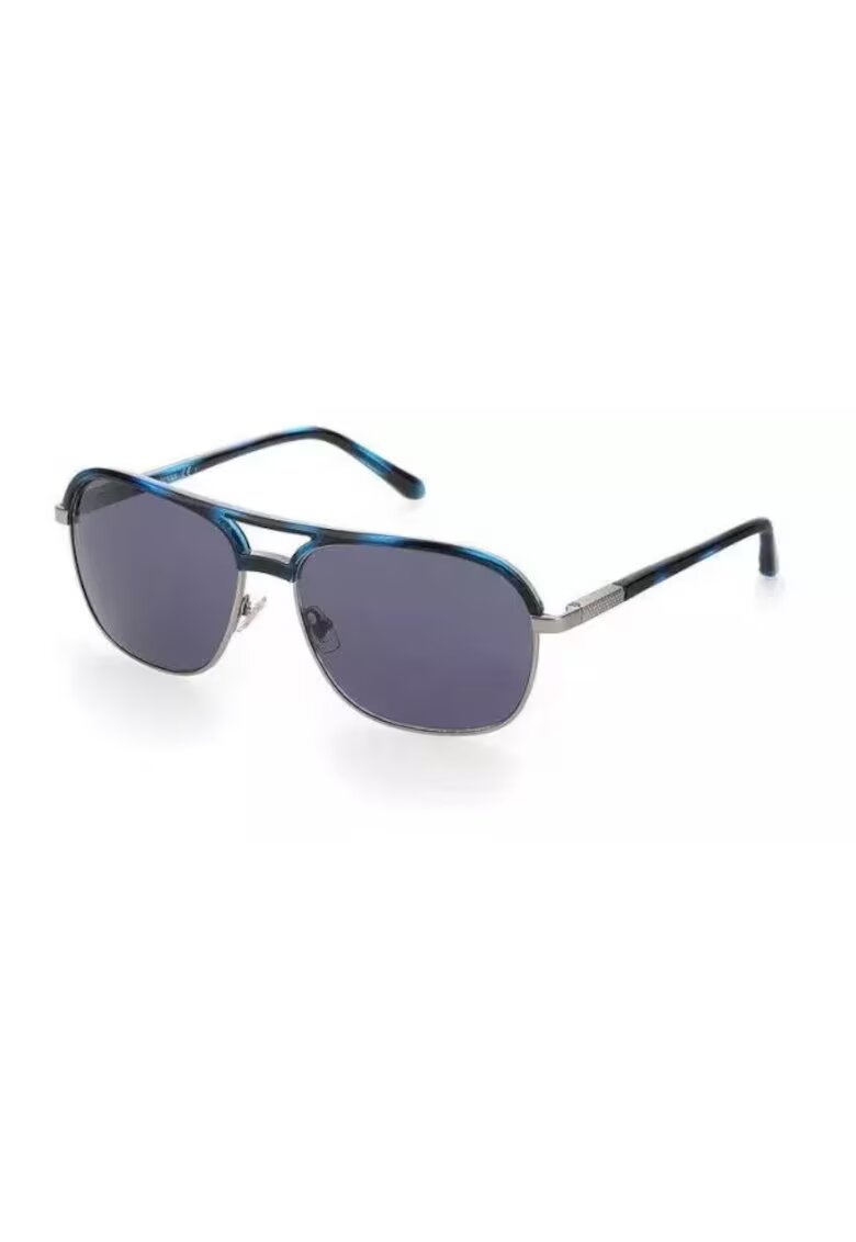 Fossil Ochelari de soare barbati metalici - argintii si albastri - lentile gri - 58x15x140mm
