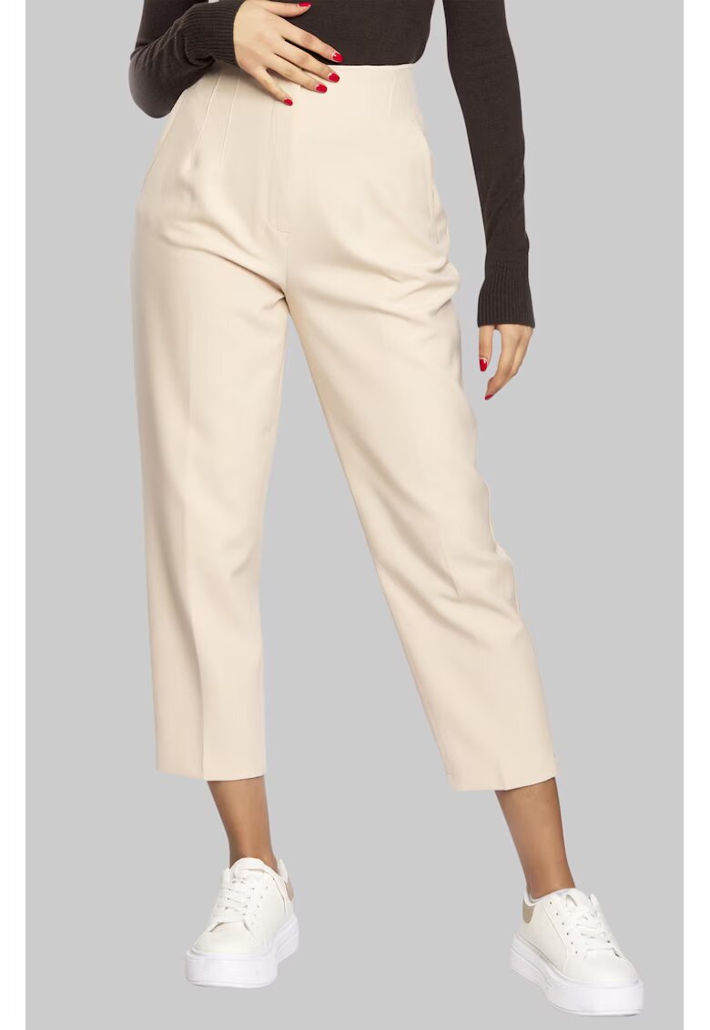 Freshlions Pantaloni conici crop cu talie inalta 50487 - Bej