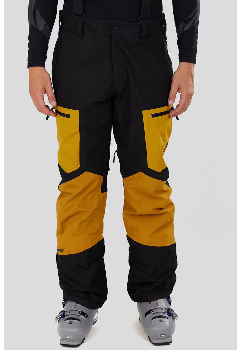 Fundango Pantaloni impermeabili cu talie ajustabila si model colorblock - pentru schi Nexara - Negru/Galben sofran