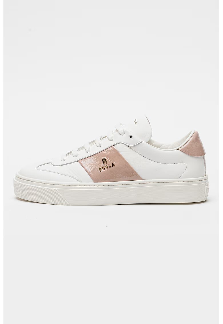 Furla Pantofi sport de piele cu logo metalic - Alb/Roz prafuit