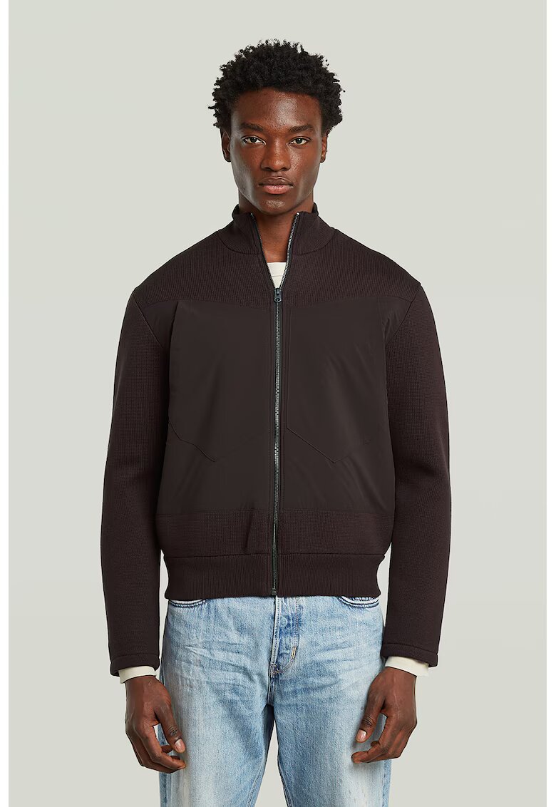 G-Star Bluza slim fit de trening cu fermoar - Maro inchis