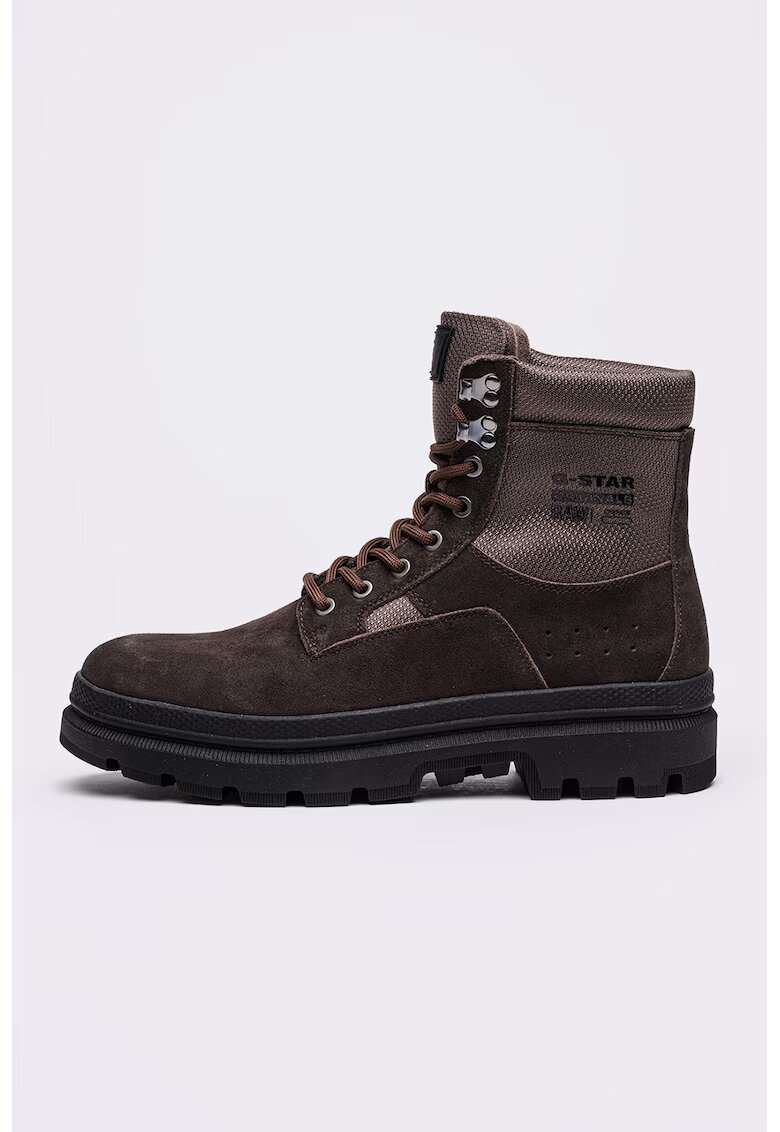G-Star Bocanci de piele intoarsa cu garnituri din material textil Arron - Maro inchis