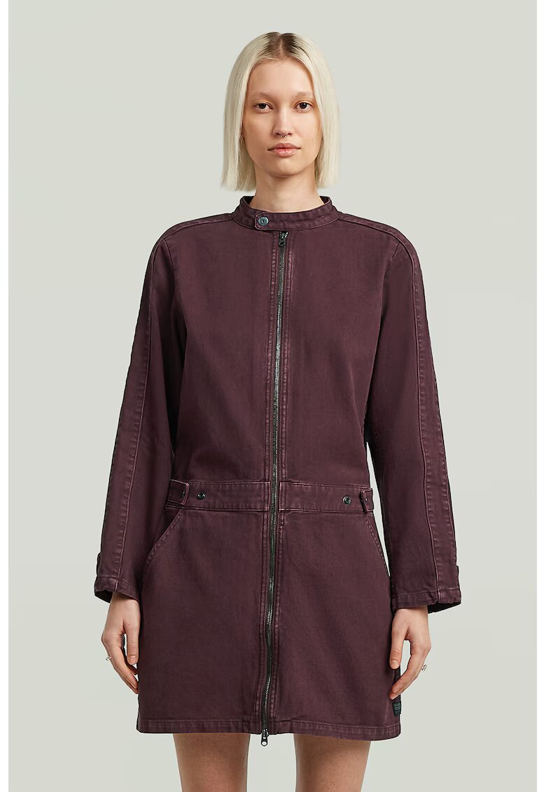 G-Star Rochie din denim cu fermoar si maneci lungi - Visiniu