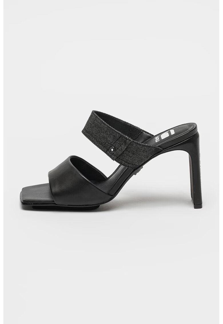 G-Star Sandale din piele cu toc si garnitura din denim Darcy - Negru