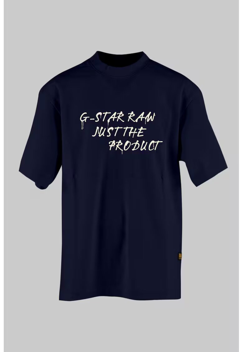 G-Star Tricou de bumbac cu logo - Crem/Bleumarin