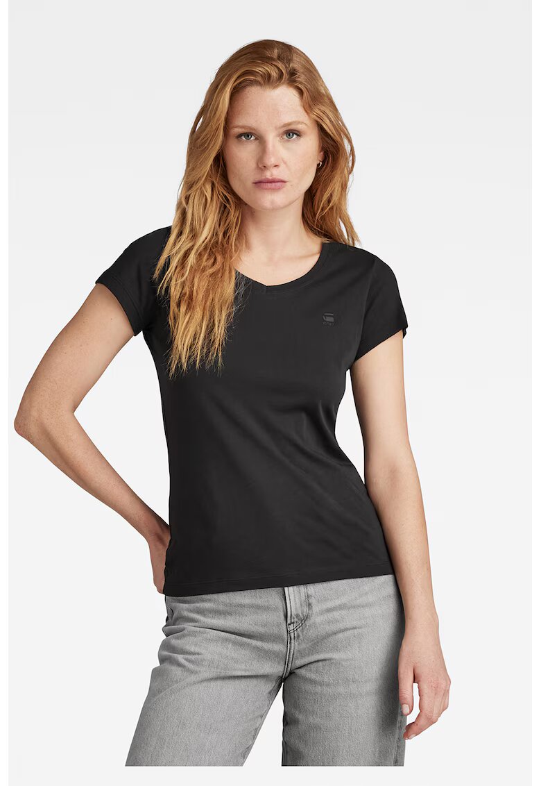 G-Star Tricou de bumbac organic cu decolteu in V Eyben - Negru