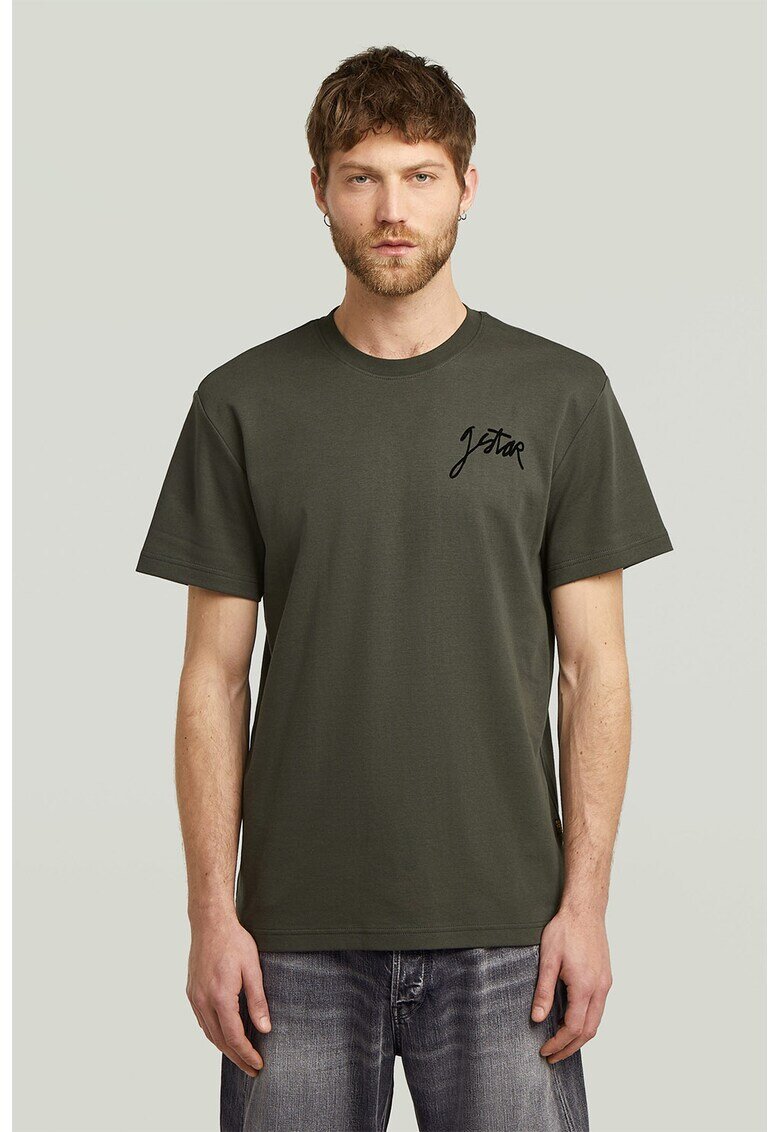 G-Star Tricou din bumbac organic cu detaliu logo - Kaki