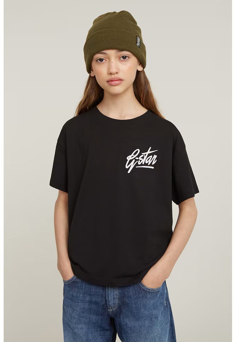 G-Star Tricou lejer din bumbac organic cu broderie logo - Alb/Negru