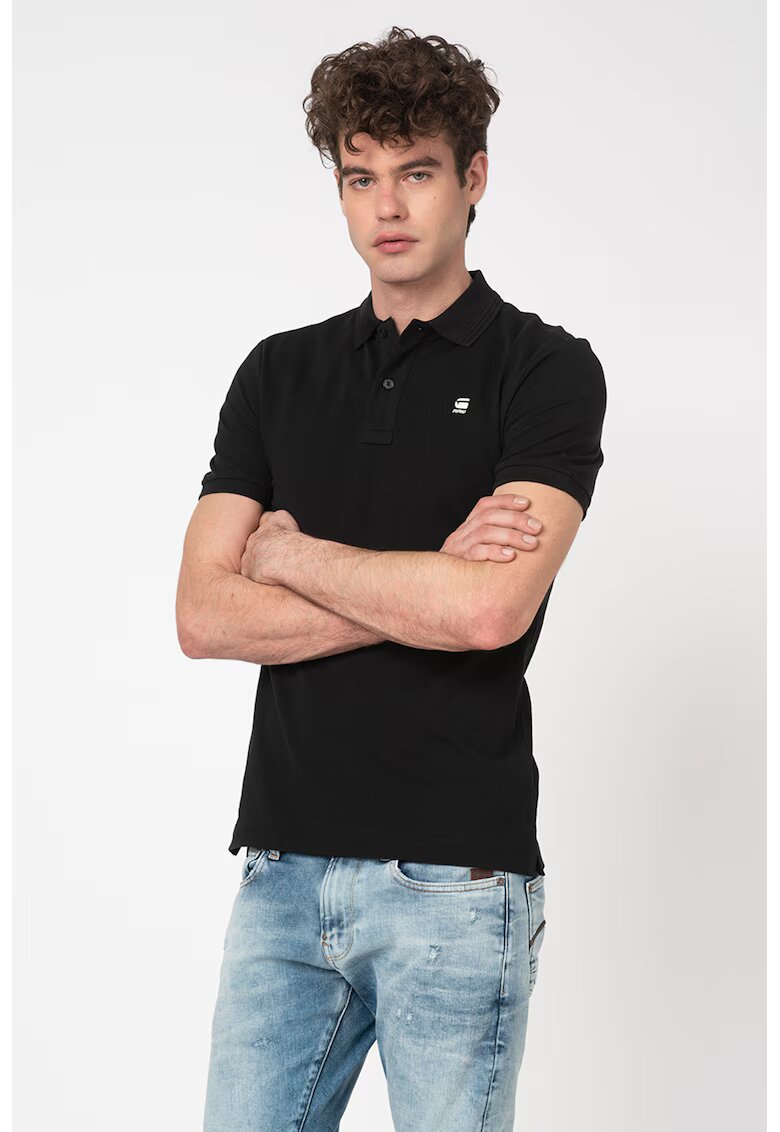 G-Star Tricou polo slim fit din material pique Dunda - Negru