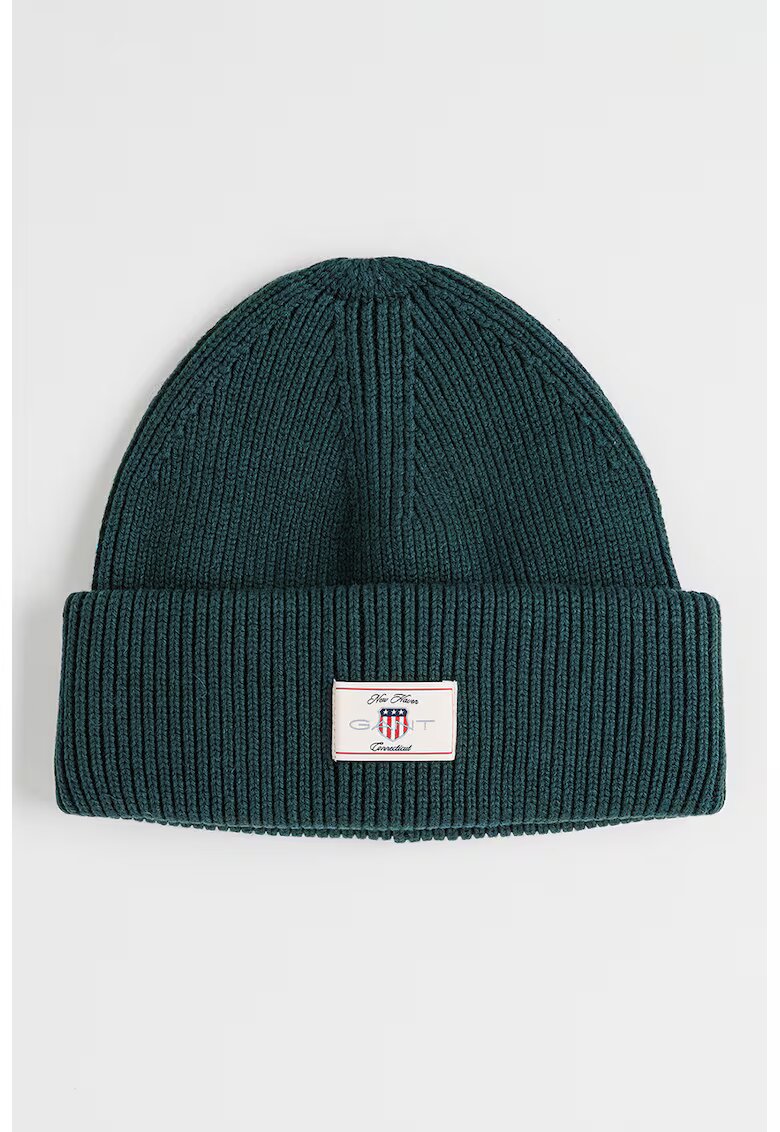 Gant Caciula striata din amestec de bumbac si lana cu logo - Verde aquamarin