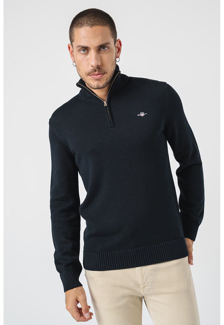 Gant Pulover din bumbac cu fenta cu fermoar - Negru