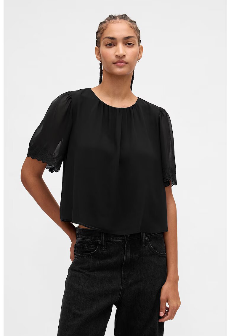 Gap Bluza crop cu maneci scurte - Negru