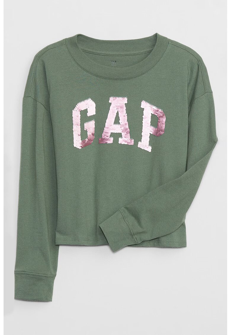 Gap Bluza cu logo si decolteu rotund - Verde aquamarin/Roz prafuit