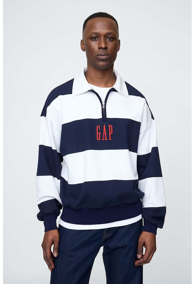 Gap Bluza de trening lejera cu model in dungi - Alb/Bleumarin