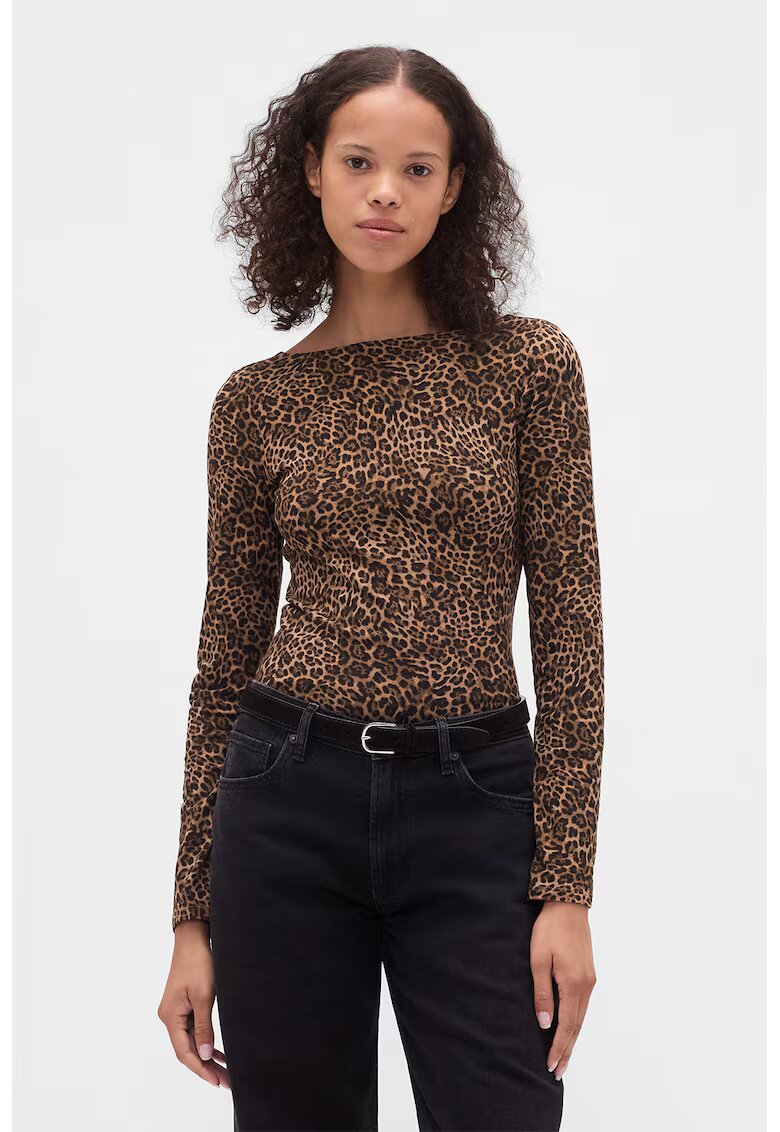 Gap Bluza slim fit cu decolteu barcuta - Negru/Maro