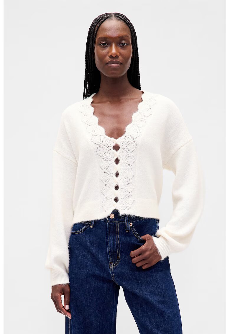 Gap Cardigan crop pufos - Alb fildes
