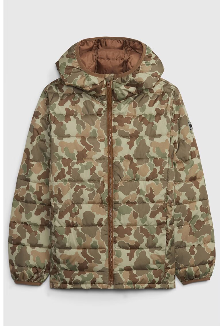 Gap Geaca matlasata cu model camuflaj si gluga - Maro/Kaki