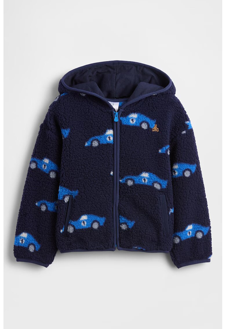 Gap Hanorac din material teddy cu fermoar si model cu masini - Alb/Albastru royal/Bleumarin