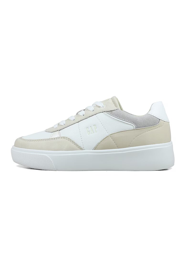 Gap Pantofi sport low-cut de piele ecologica - Alb/Maro nisip