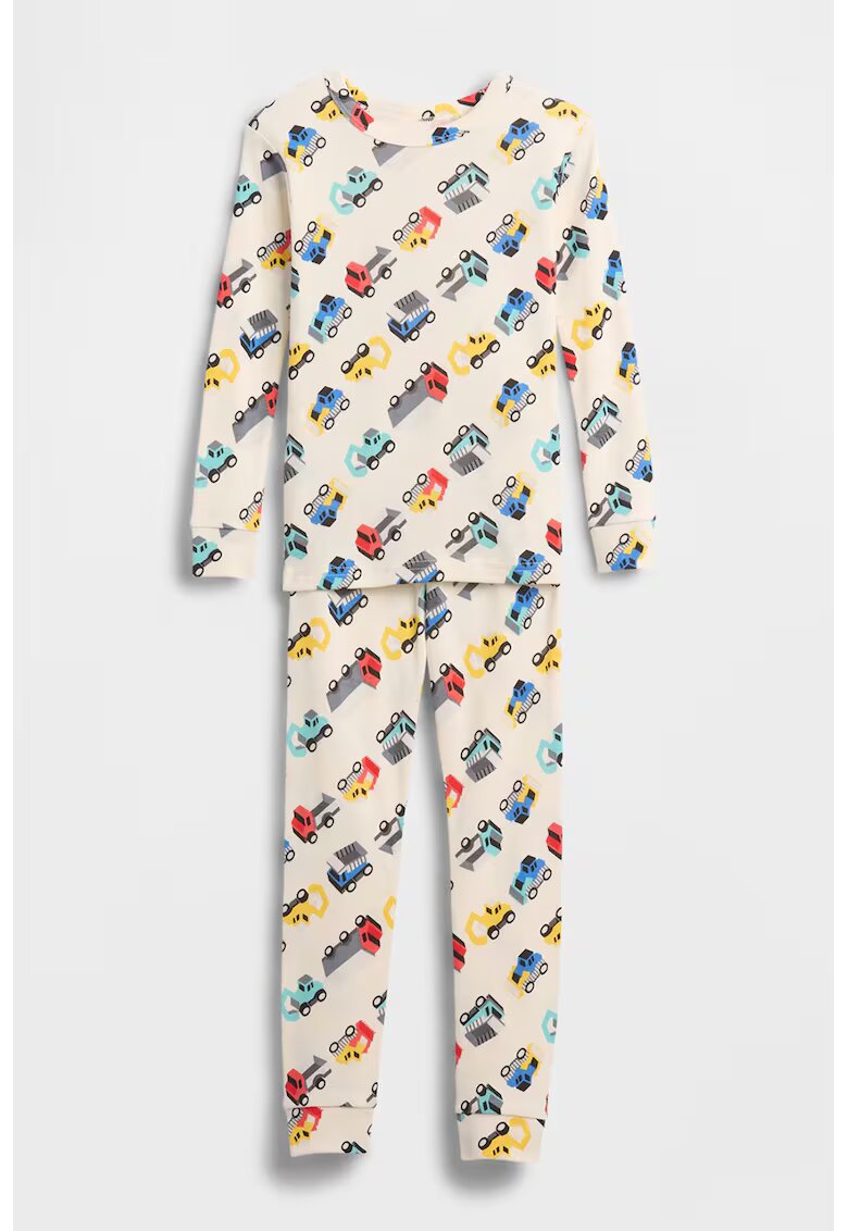 Gap Pijama de bumbac organic cu masini - Rosu vermillion/Albastru deschis/Bej deschis