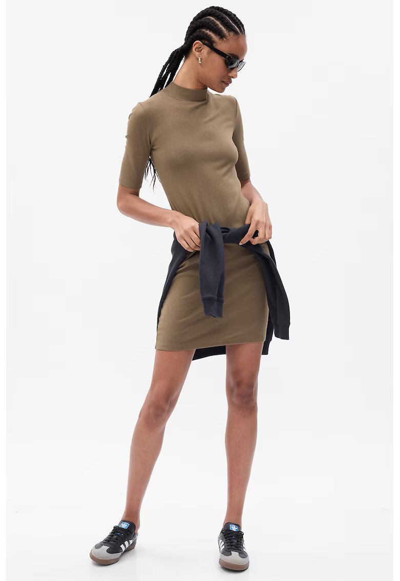 Gap Rochie cambrata din amestec de modal cu guler scurt - Kaki