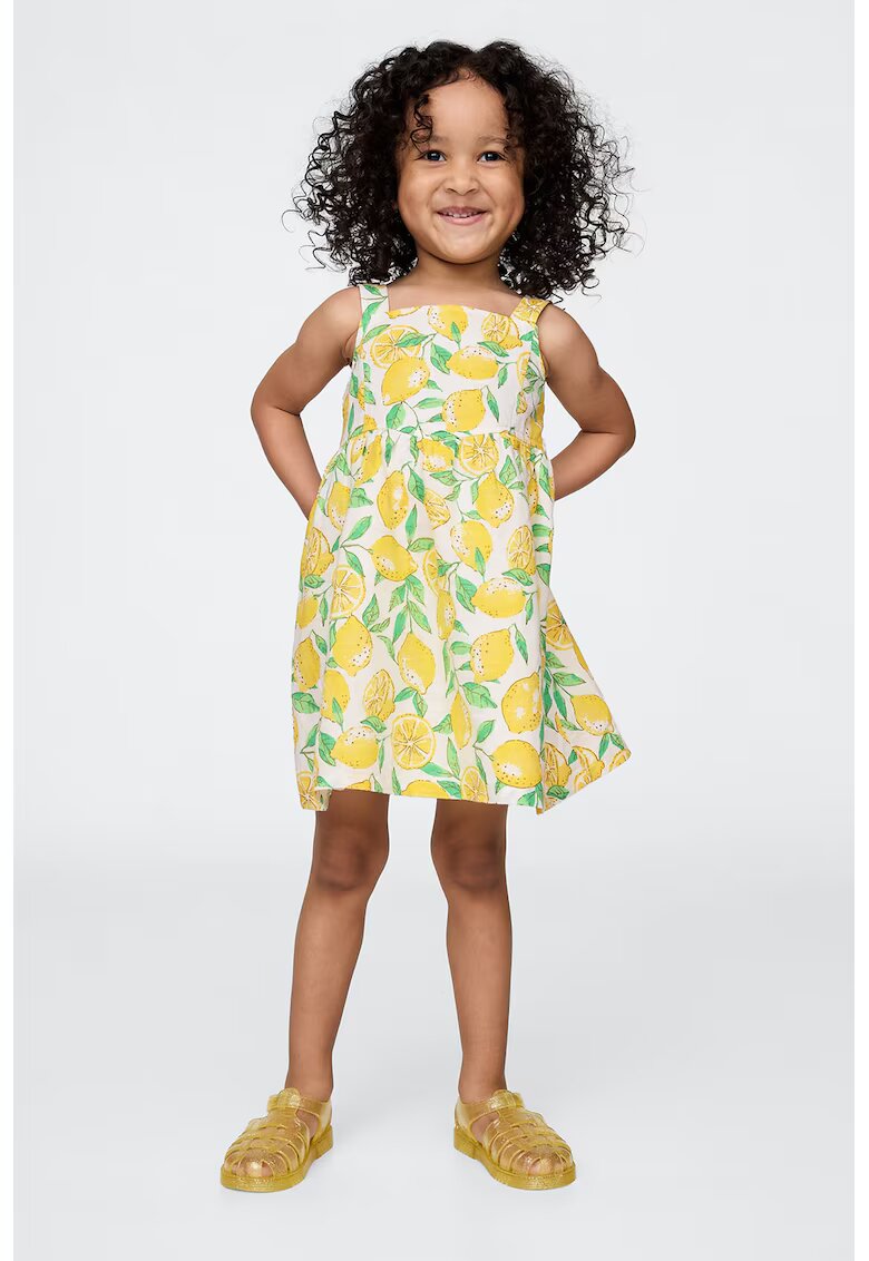 Gap Rochie din amestec de in cu model cu lamaie - Alb/Galben deschis/Verde deschis