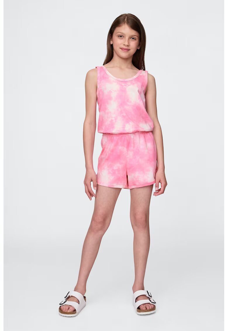 Gap Salopeta scurta din amestec de bumbac cu model tie-dye - Roz deschis/Alb murdar