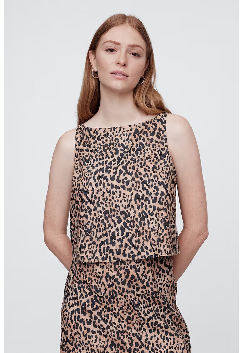 Gap Top din amestec de in cu animal print - Negru/Maro